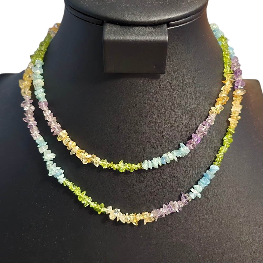 Multi Gemstone Chip Necklace Aquamarine Amethyst Peridot Citrine